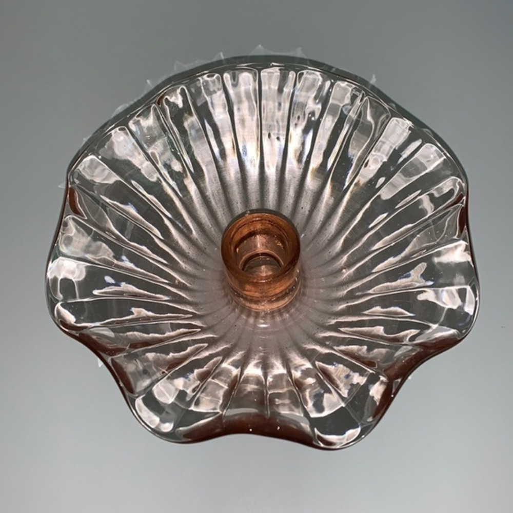 Vintage Pink depression ruffles‎ glass candlestick holder.  6.25 inch x 2 inch